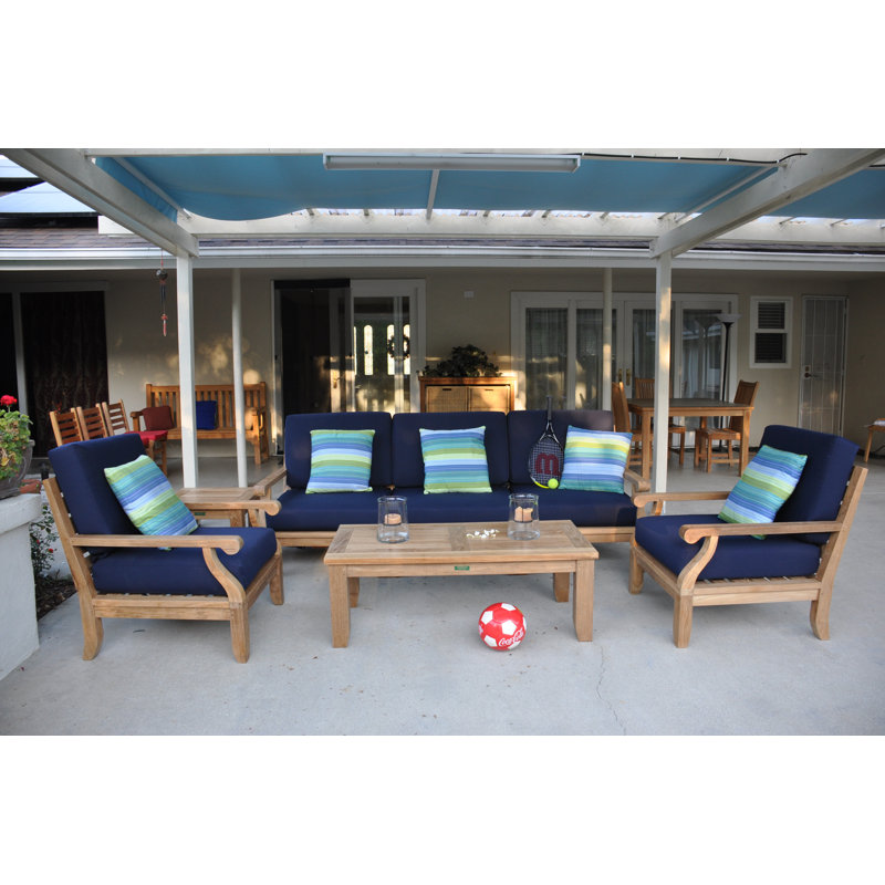 Riviera 7-Piece Teak Outdoor Conversation Set with Gray Cushions