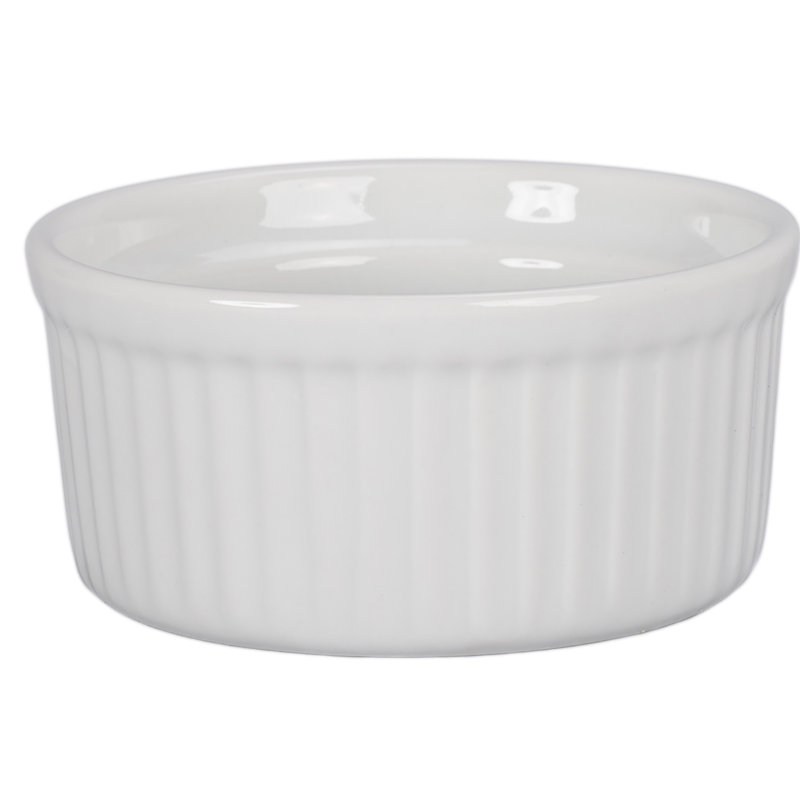 White Porcelain Round Soufflé Ramekins Set with Lids, 4.5 oz