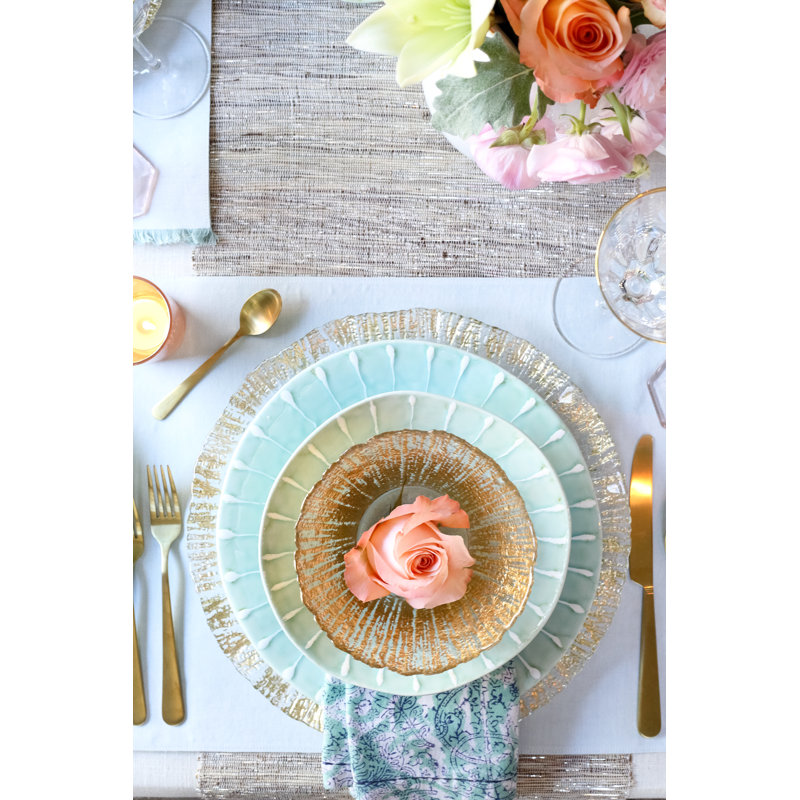 Gold Foil Textured Glass Round Serving Bowl