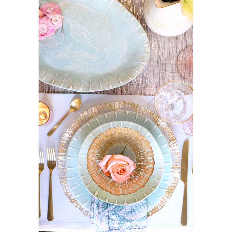 Gold Foil Textured Glass Round Serving Bowl