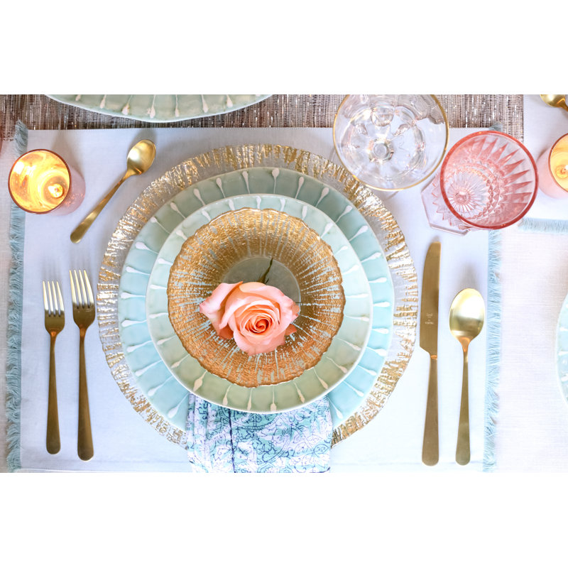 Gold Foil Textured Glass Round Serving Bowl
