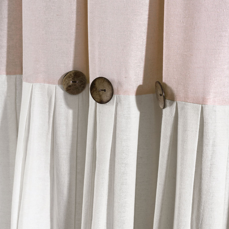 Blush and Off-White Linen Button Window Curtain Panel