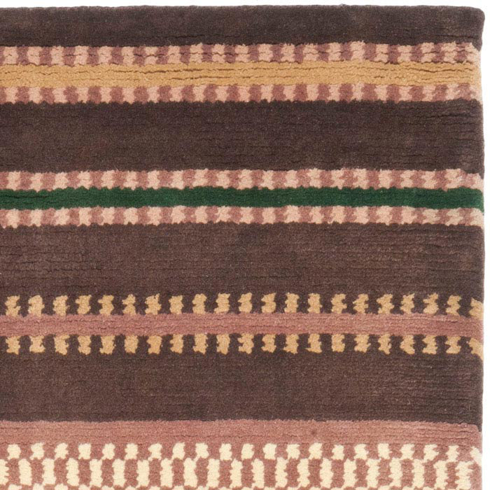 Lexington Hand-Knotted Black and Brown Wool Striped Rug