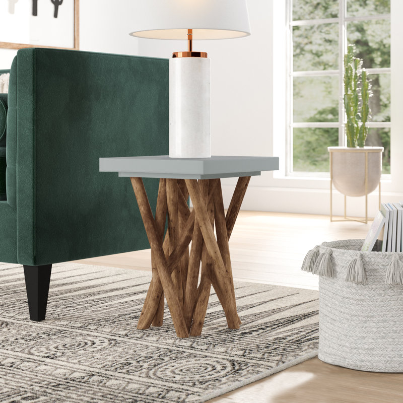 Hartwick Transitional Square Gray Teak Branch Side Table