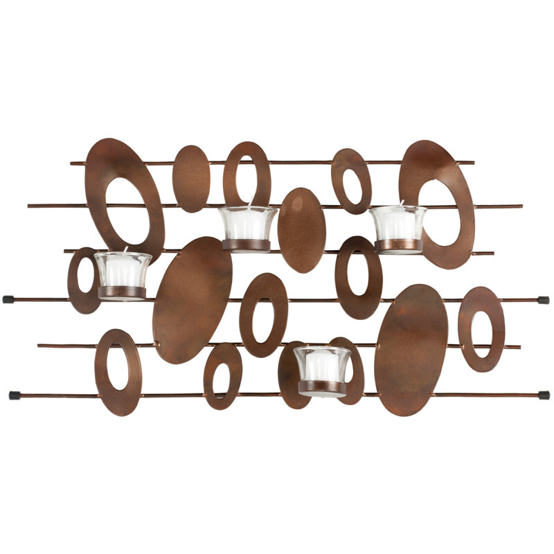 Retro Rusty Patina Iron Votive Wall Decor with Glass Cups