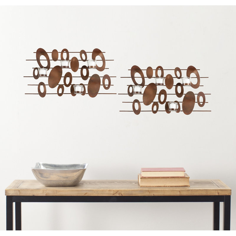 Retro Rusty Patina Iron Votive Wall Decor with Glass Cups