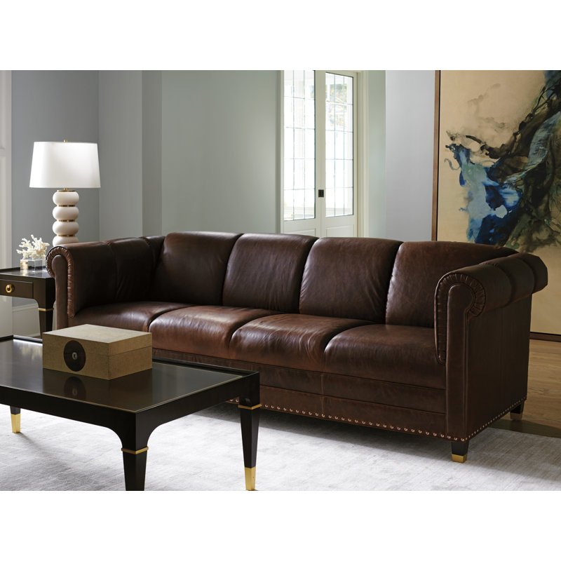 Carlyle Brown Leather Sofa with Nailhead Trim