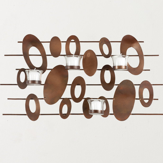 Retro Rusty Patina Iron Votive Wall Decor with Glass Cups