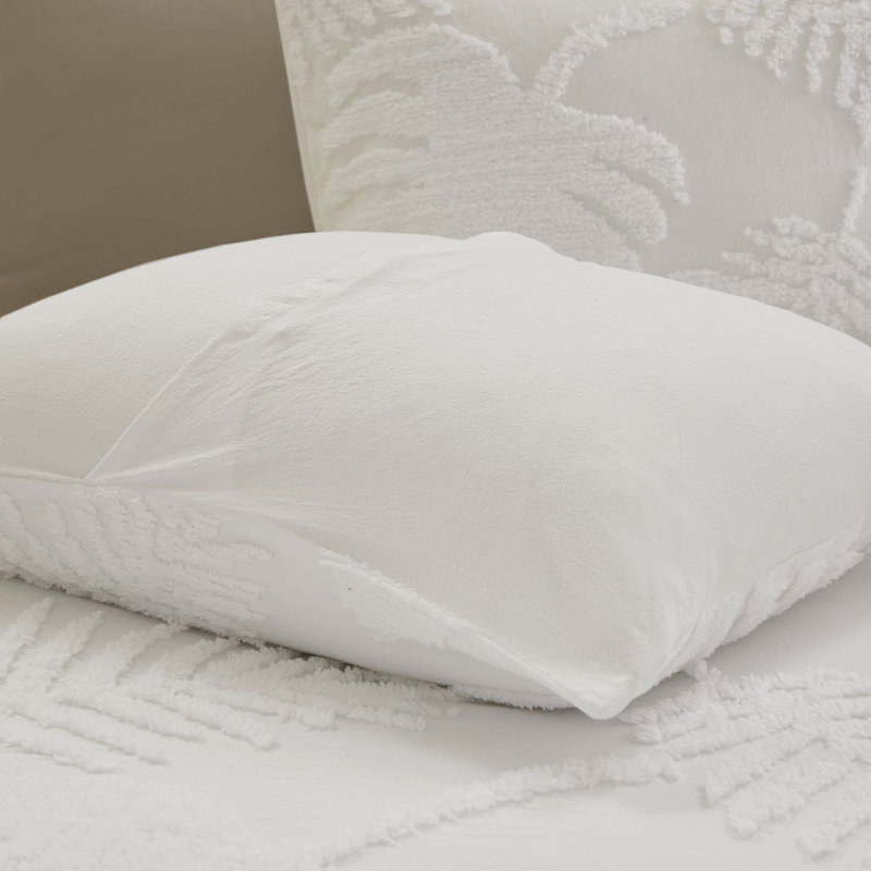 Full/Queen White Cotton Chenille Palm Duvet Cover Set
