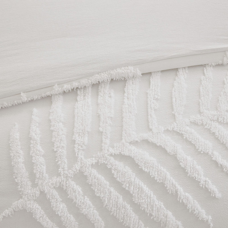 Full/Queen White Cotton Chenille Palm Duvet Cover Set