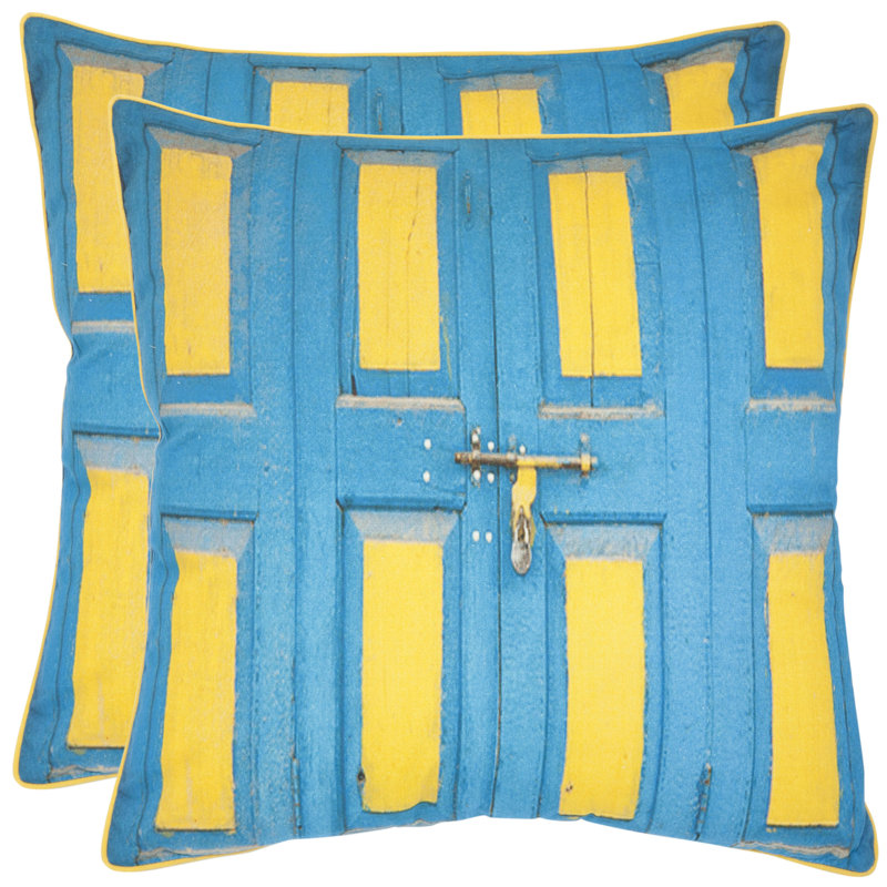 Nador Blue and Yellow Cotton Ikat Square Throw Pillow Set