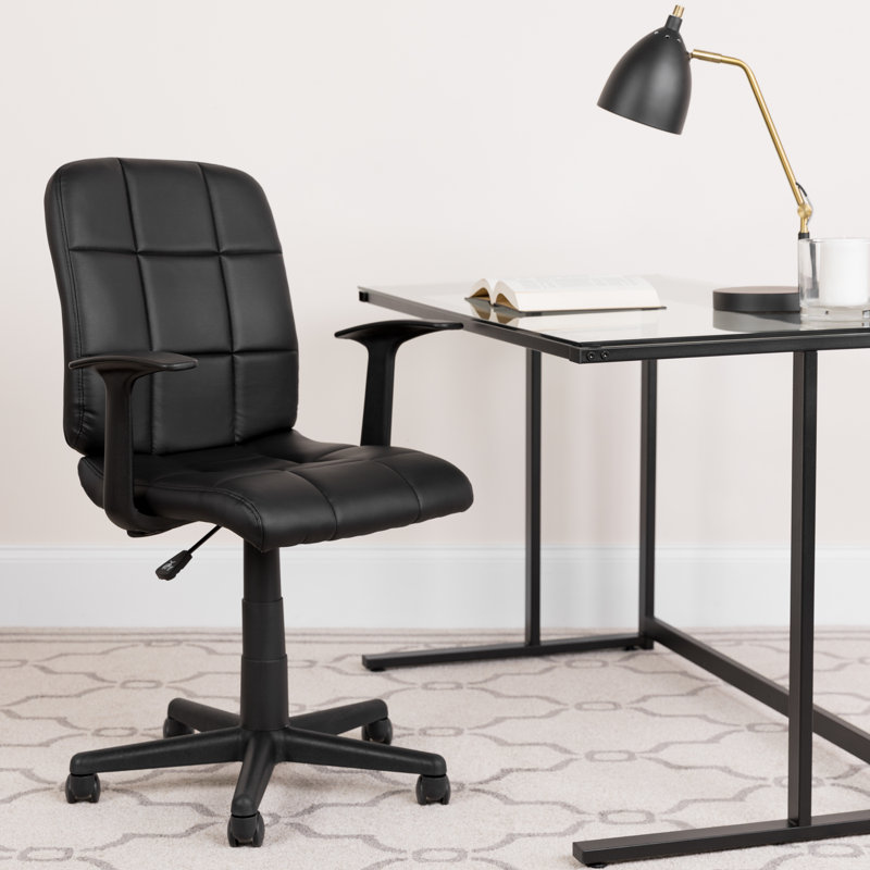 Mid-Back Black Vinyl Quilted Task Chair with Arms