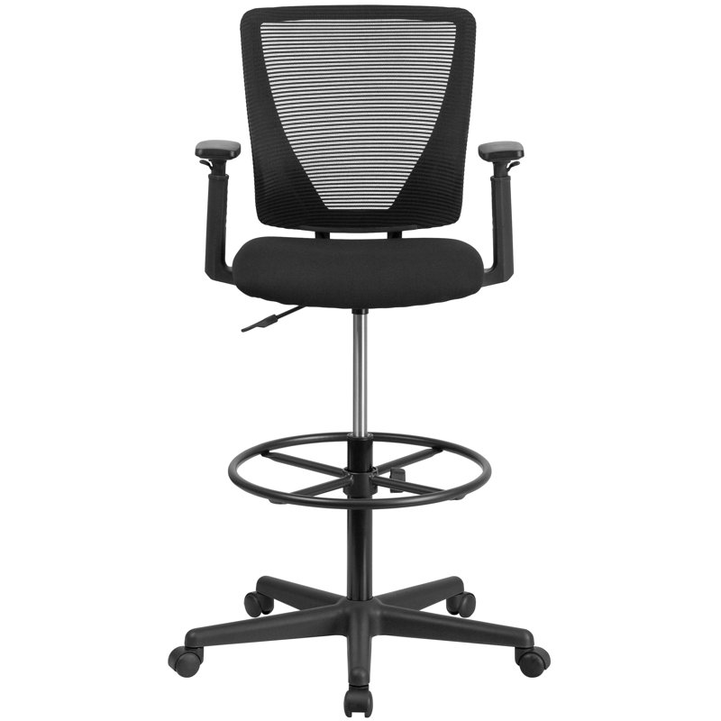 ErgoFlex Mid-Back Mesh Drafting Chair with Adjustable Arms and Black Fabric Seat