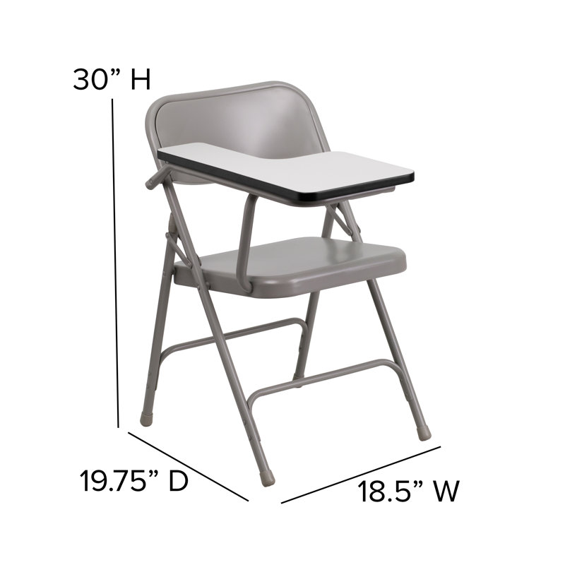 Beige and Brown Metal Folding Chair with Tablet Arm