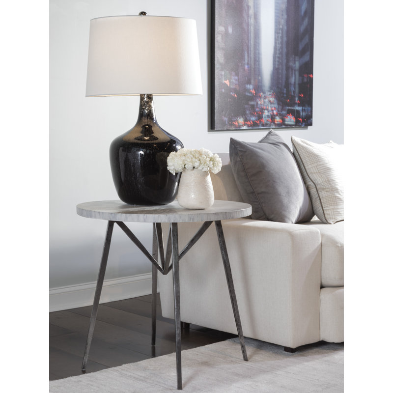 Gray Stone and Metal Round End Table