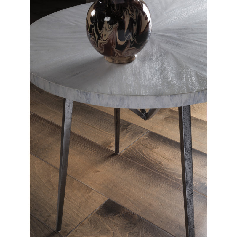 Gray Stone and Metal Round End Table