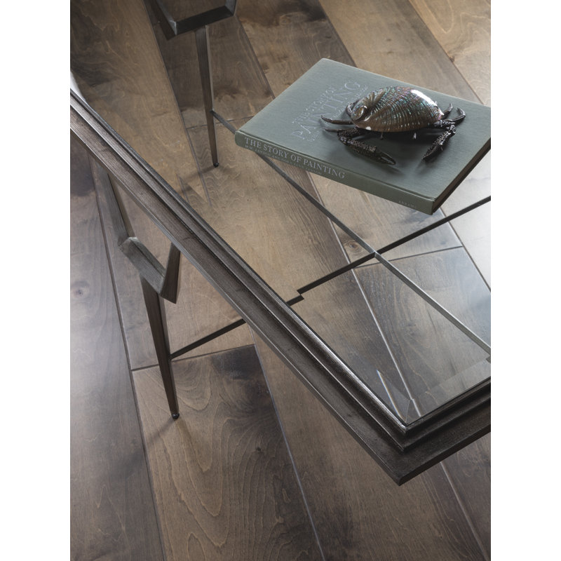 Transitional 48'' Silver Leaf Rectangular Metal & Glass Cocktail Table