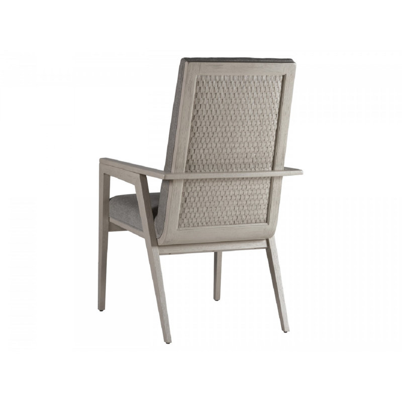 Contemporary Gray Leather and Cane Wood Arm Chair 23.5"