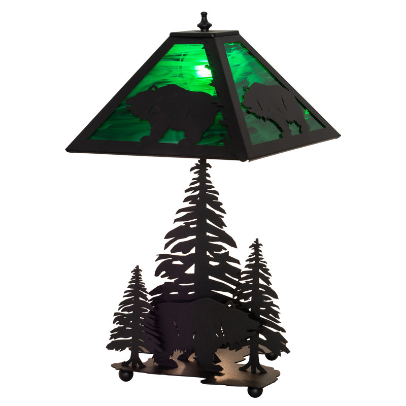 Black Metal and Green Stained Glass Rustic Table Lamp