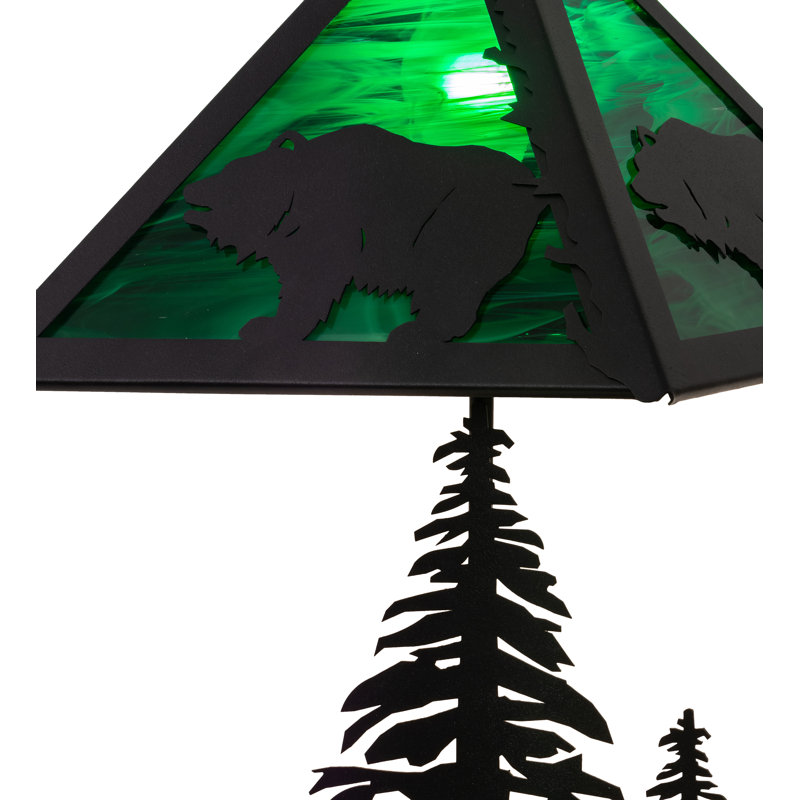 Black Metal and Green Stained Glass Rustic Table Lamp