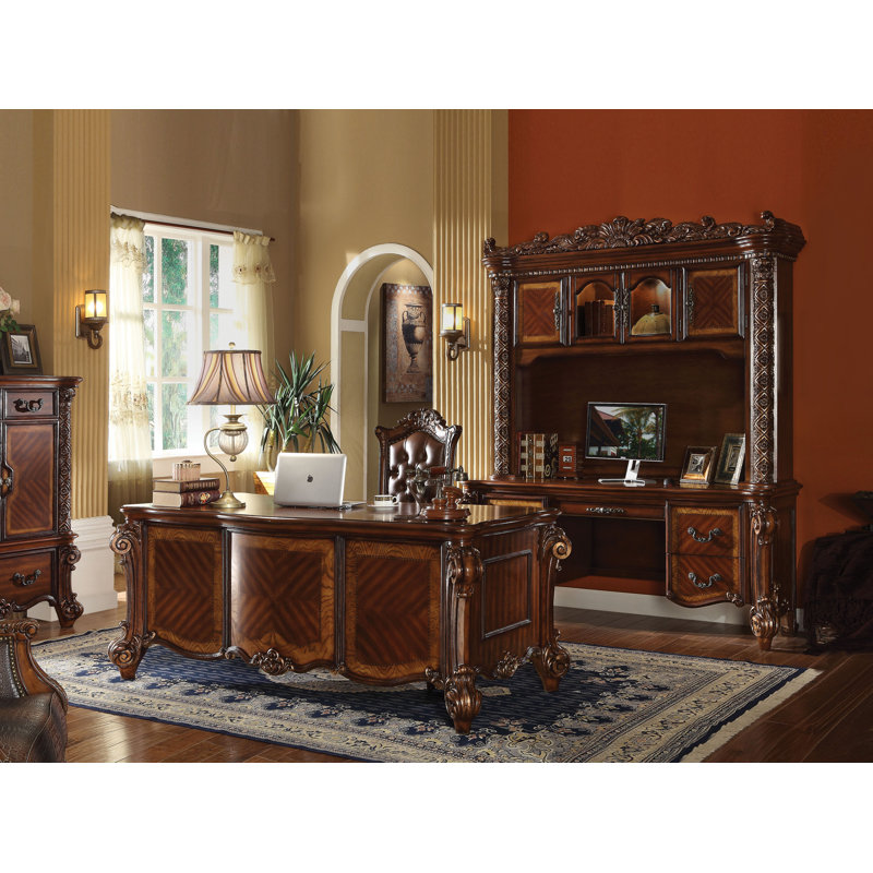 Vendome Executive Cherry Oak Desk with Hutch and Drawers