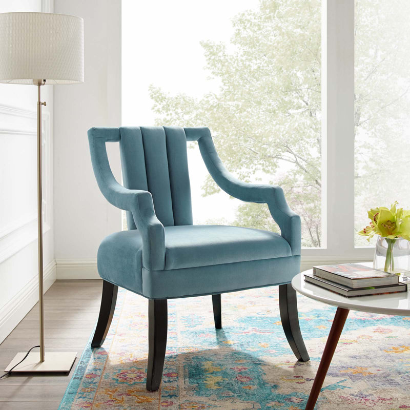 Light Blue Velvet Accent Chair with Black Birch Legs