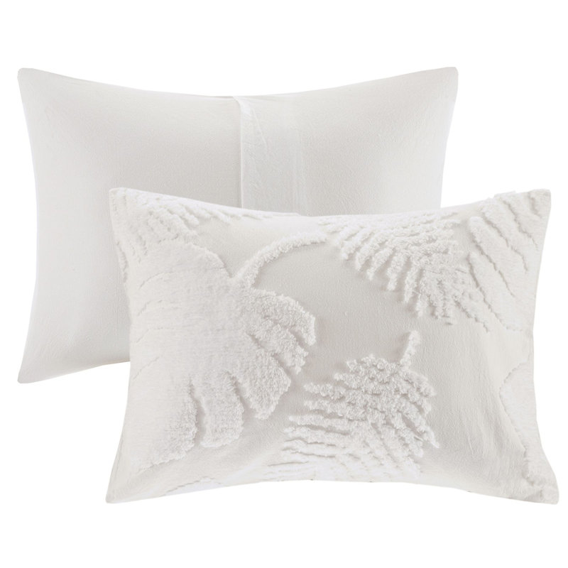Full/Queen White Cotton Chenille Palm Duvet Cover Set