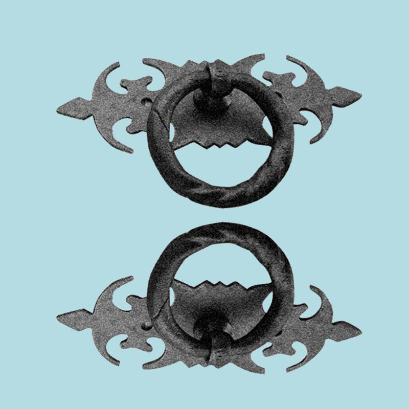 Black Wrought Iron Traditional Ring Pull Handles, Pack of 2