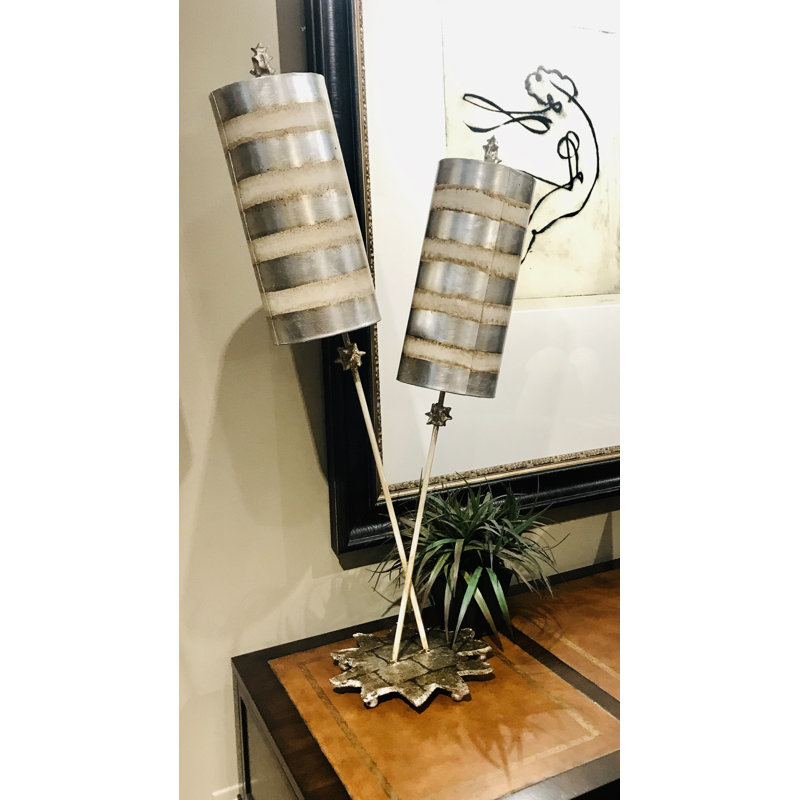 Nettle Luxe Silver Leaf Cream Striped 2-Light Table Lamp
