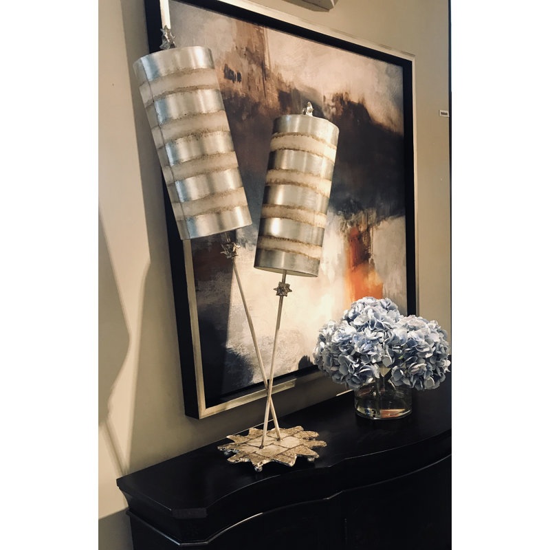 Nettle Luxe Silver Leaf Cream Striped 2-Light Table Lamp