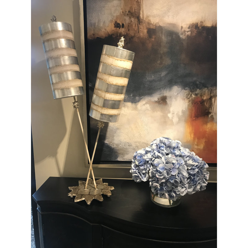 Nettle Luxe Silver Leaf Cream Striped 2-Light Table Lamp