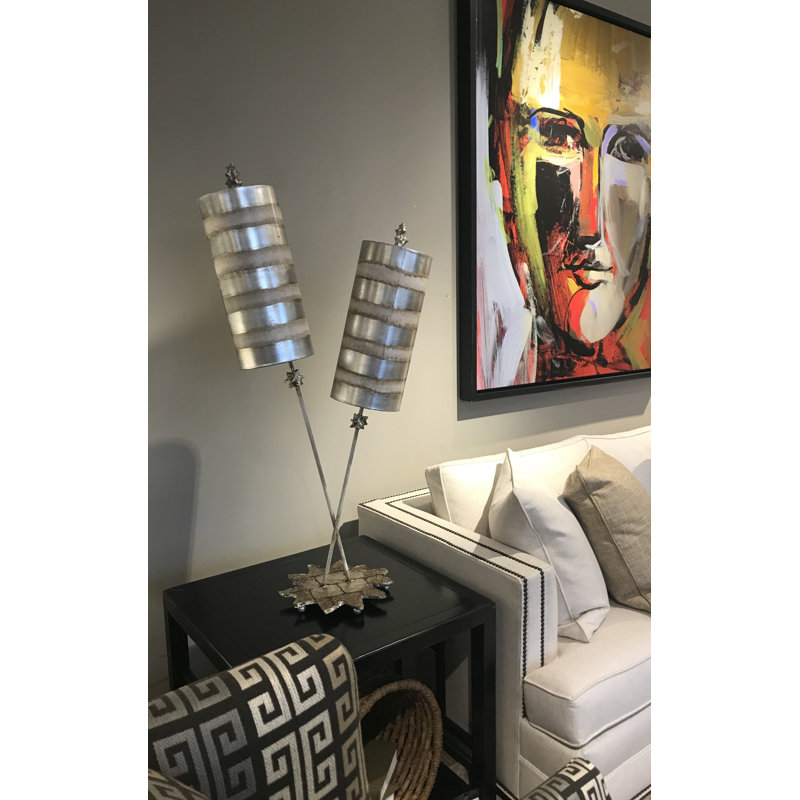 Nettle Luxe Silver Leaf Cream Striped 2-Light Table Lamp