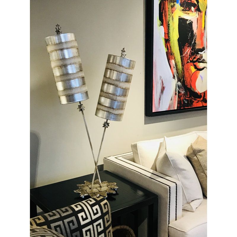 Nettle Luxe Silver Leaf Cream Striped 2-Light Table Lamp