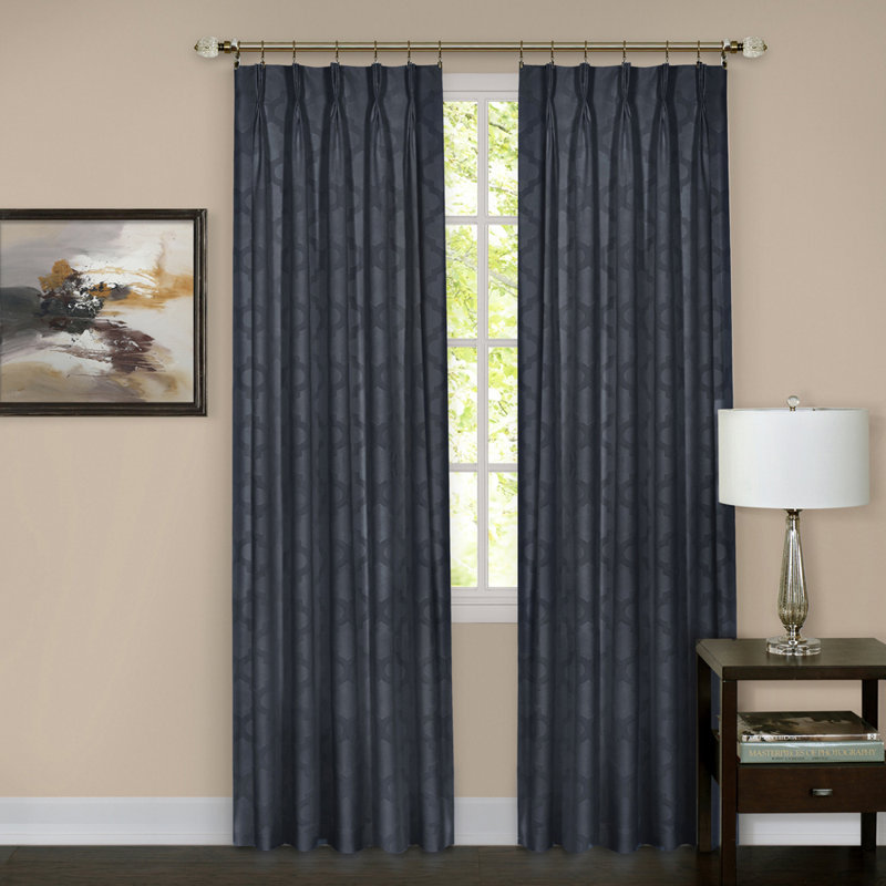 Navy Blue Polyester Room-Darkening Pleated Curtain Panels, 34'' x 63''