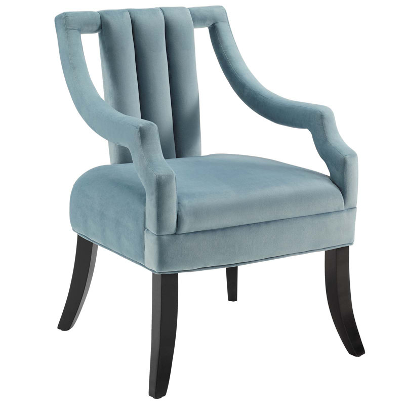 Light Blue Velvet Accent Chair with Black Birch Legs