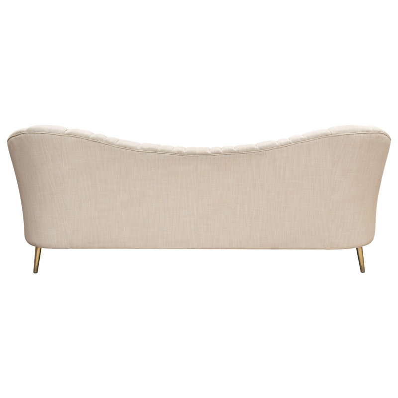 Sand Linen Tufted Sofa with Gold Metal Legs and Round Arms