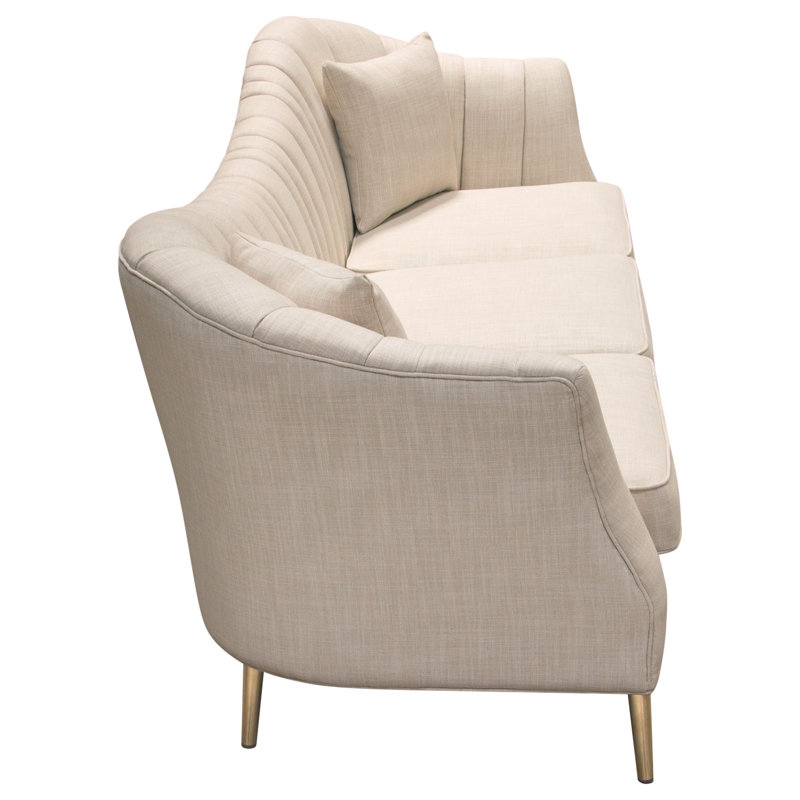 Sand Linen Tufted Sofa with Gold Metal Legs and Round Arms