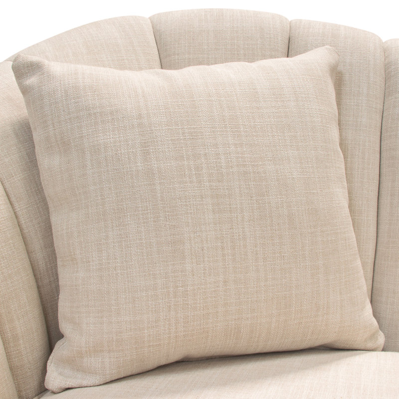 Sand Linen Tufted Sofa with Gold Metal Legs and Round Arms