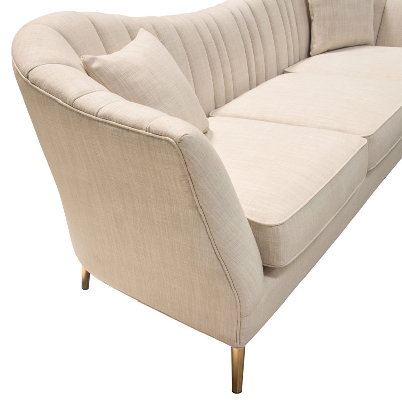 Sand Linen Tufted Sofa with Gold Metal Legs and Round Arms