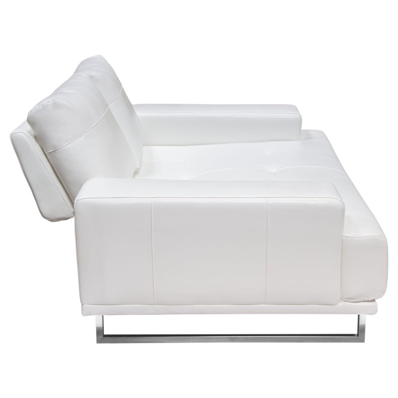 Chic White Air Leather Convertible Loveseat with Chrome Legs
