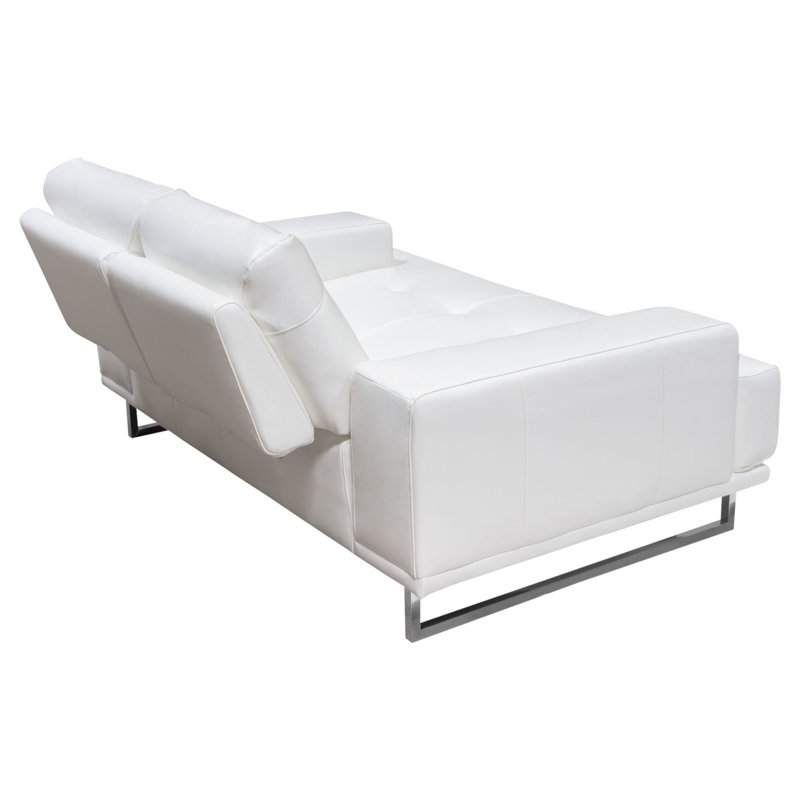 Chic White Air Leather Convertible Loveseat with Chrome Legs