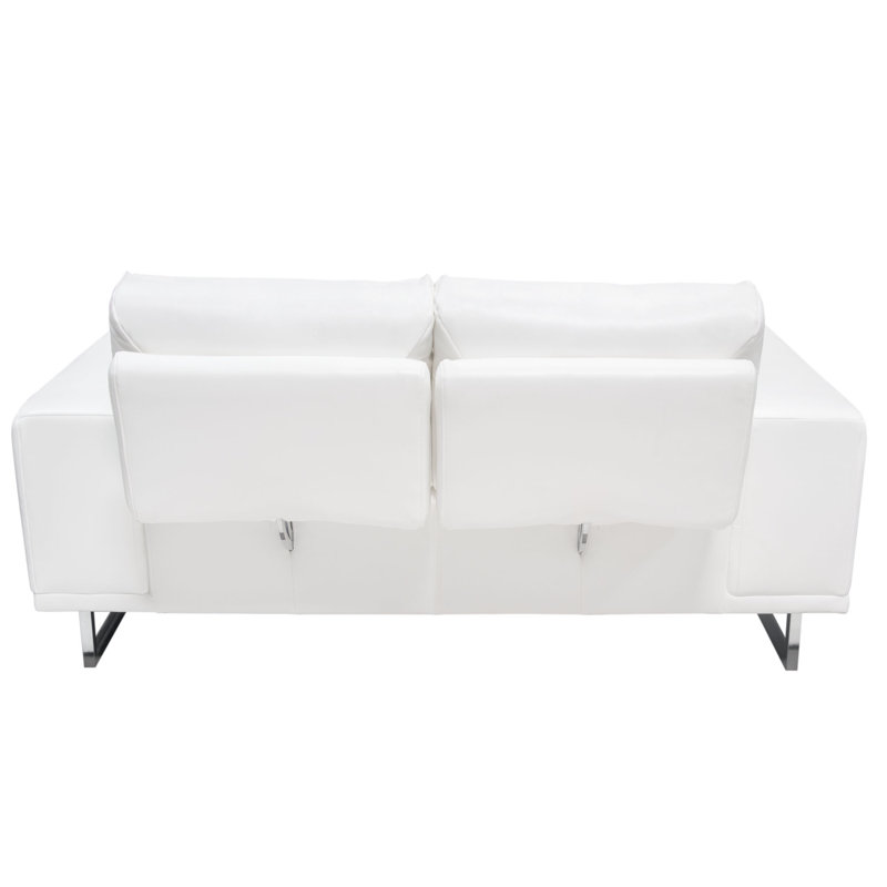 Chic White Air Leather Convertible Loveseat with Chrome Legs