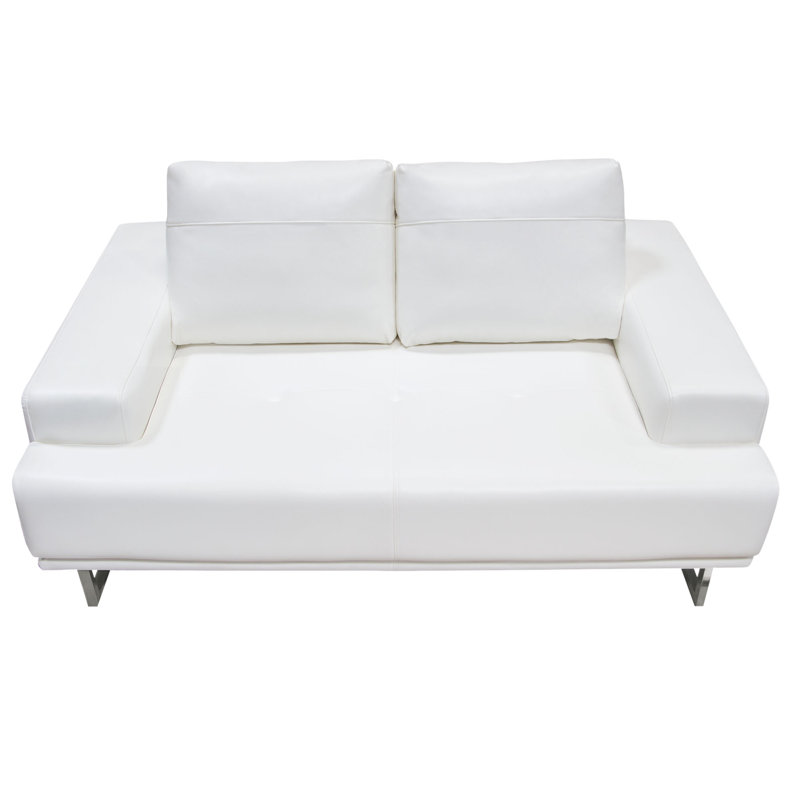 Chic White Air Leather Convertible Loveseat with Chrome Legs