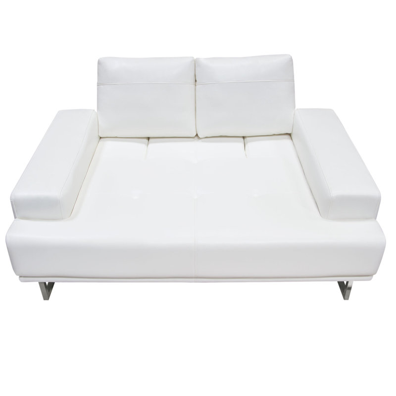 Chic White Air Leather Convertible Loveseat with Chrome Legs