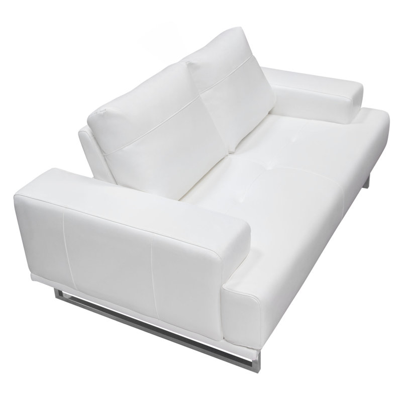 Chic White Air Leather Convertible Loveseat with Chrome Legs
