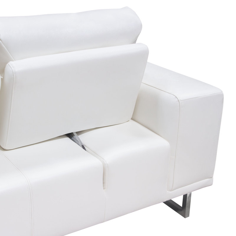Chic White Air Leather Convertible Loveseat with Chrome Legs