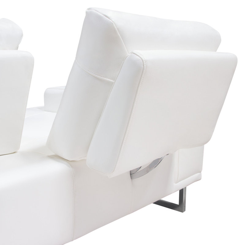 Chic White Air Leather Convertible Loveseat with Chrome Legs