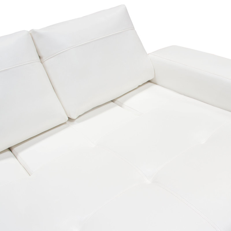 Chic White Air Leather Convertible Loveseat with Chrome Legs
