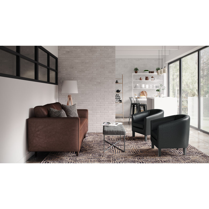 Austin Contemporary Barrel Armchair in Deluxe Black Faux Leather