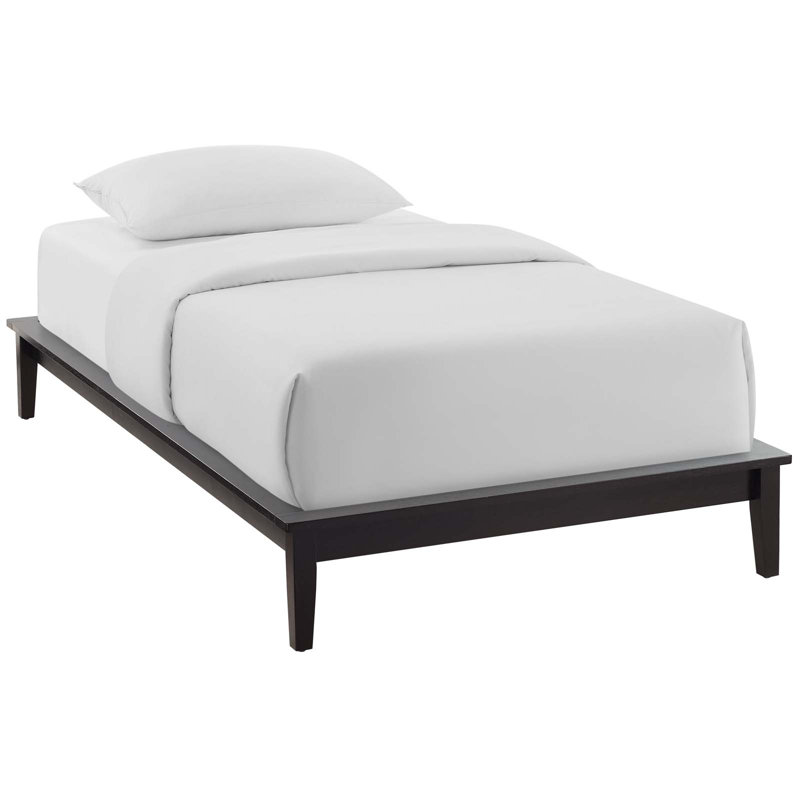 Cappuccino Twin Wood Platform Bed Frame with Headboard